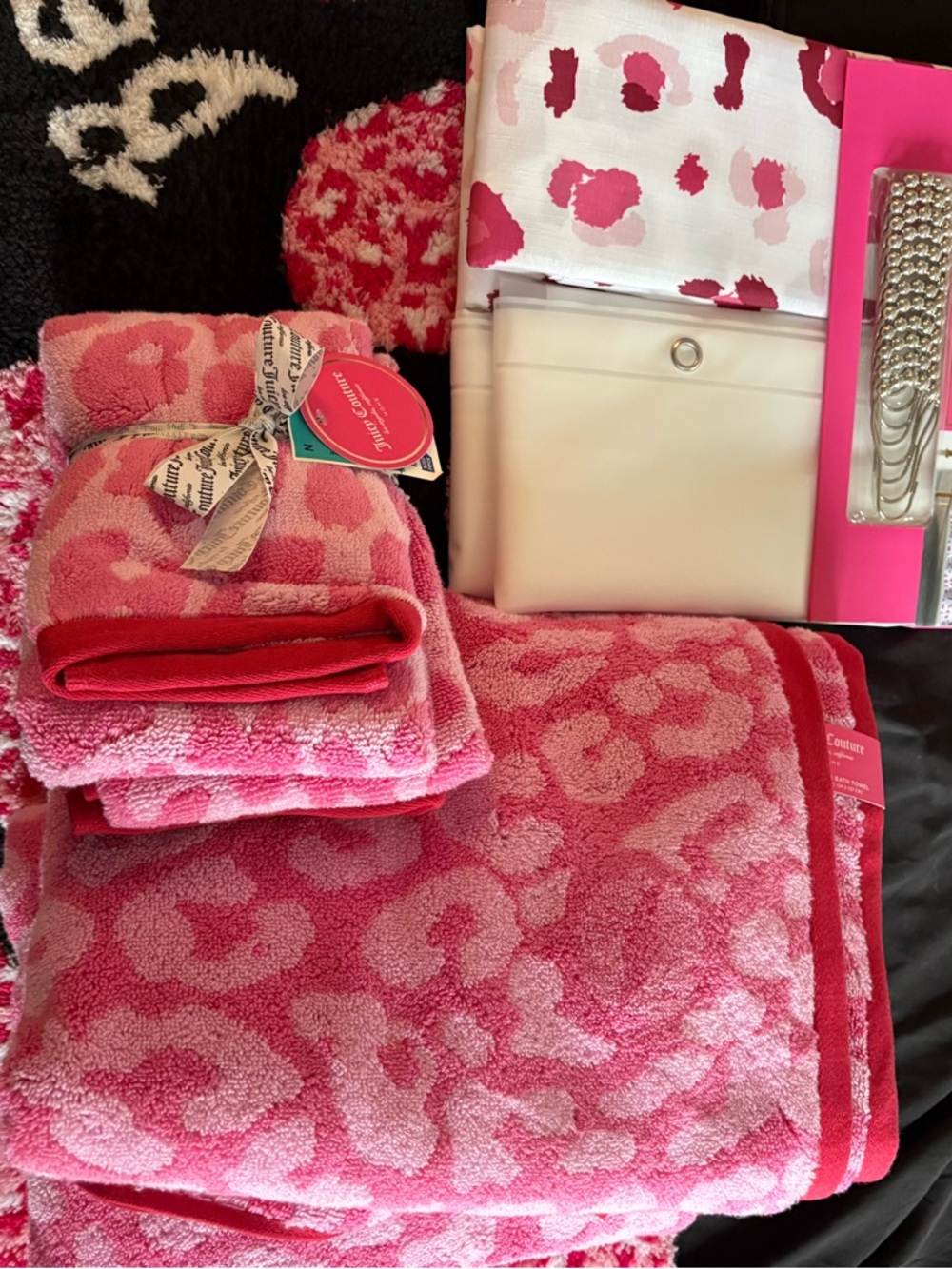 Juicy Pink Leopard Print Bath Towel and shower set.